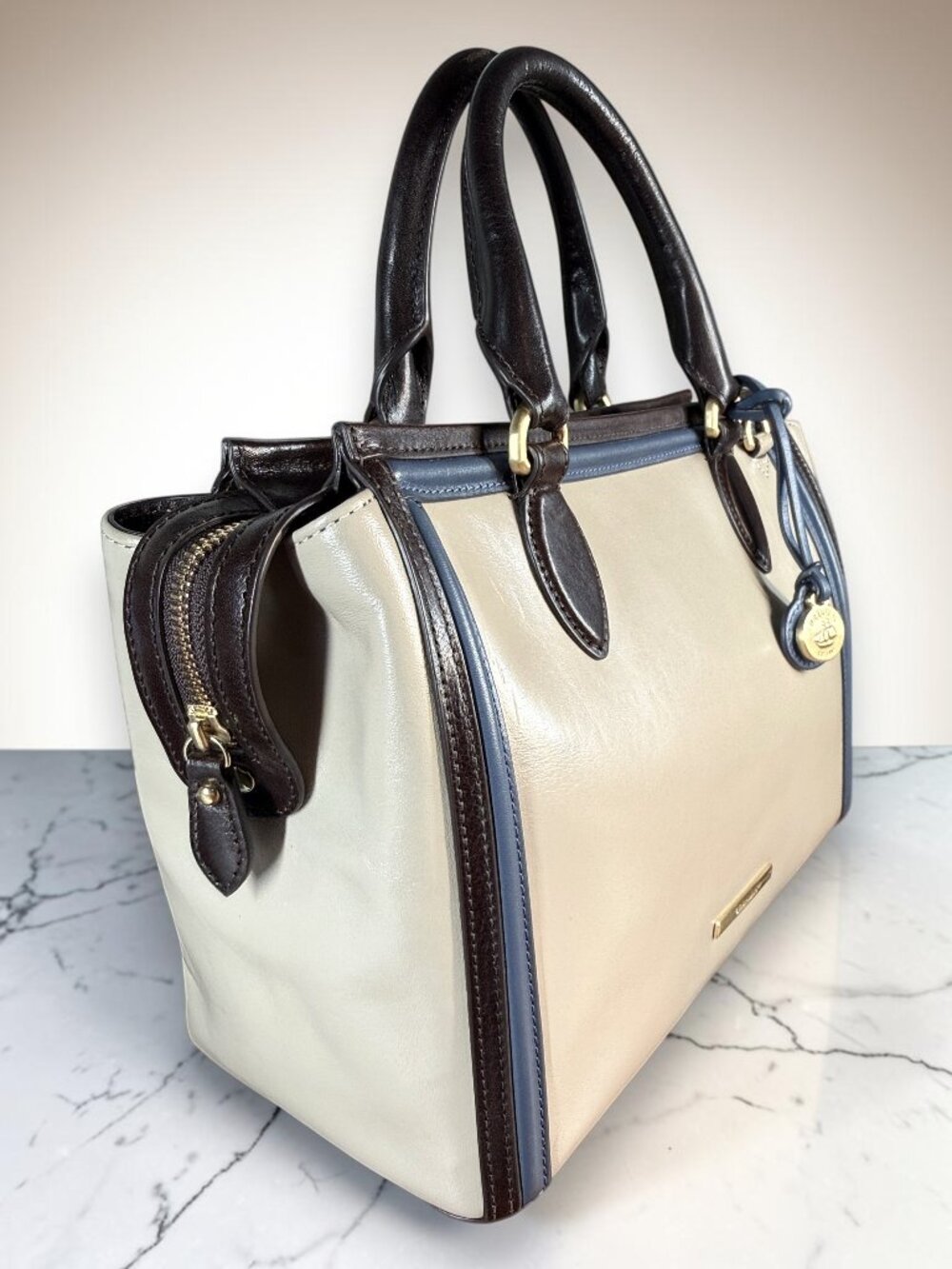 Brahmin Schooner Sand Westport Rare Smooth Italian Leather Satchel Bag - Picture 5 of 15